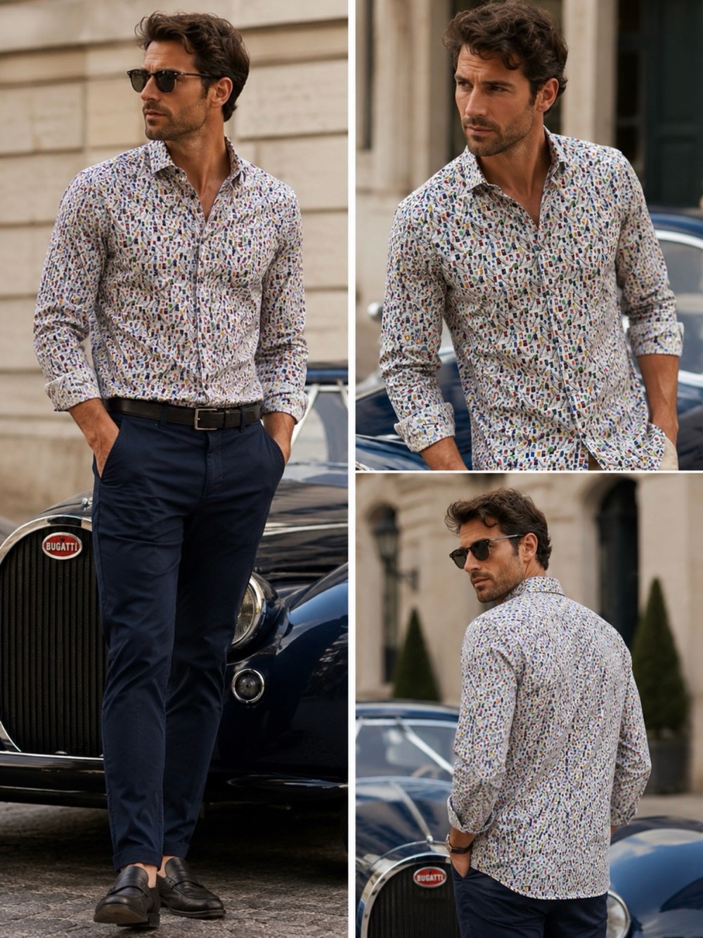 Bugatchi Men's Navy and Blue Shirt